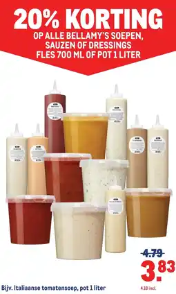Makro OP ALLE BELLAMY'S SOEPEN, SAUZEN OF DRESSINGS FLES 700 ML OF POT 1 LITER aanbieding