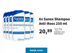 Plein.nl 6x Sanex Shampoo Anti-Roos 250 ml aanbieding