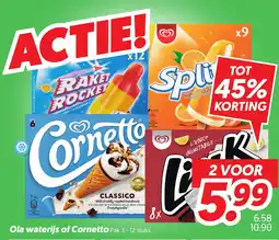 Dekamarkt Ola waterijs of Cornetto aanbieding