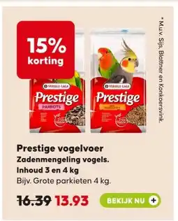 Pets Place Prestige vogelvoer Zadenmengeling vogels. Inhoud 3 en 4 kg aanbieding