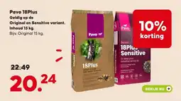 Pets Place Pavo 18Plus Geldig op de Original en Sensitive variant. Inhoud 15 kg. aanbieding