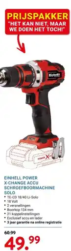 Kluswijs Einhell power x-change accu schroefboormachine solo aanbieding