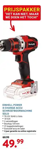 Kluswijs EINHELL POWER X-CHANGE ACCU SCHROEFBOORMACHINE SOLO aanbieding