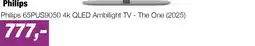 EP Philips 65PUS9050 4k QLED Ambilight TV - The One (2025) aanbieding