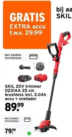 GAMMA SKIL 20V trimmer 0231AA 25 cm brushless incl. 2.0Ah accu + snellader aanbieding