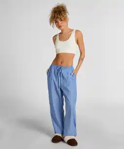 Hunkemoller Hunkemöller Geweven katoenen broek met streep Blauw aanbieding