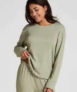 Hunkemoller Hunkemöller Pyjama Top Loose Pointelle Groen aanbieding