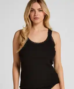 Hunkemoller Hunkemöller Rib Jersey Singlet met Kant Zwart aanbieding