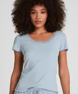 Hunkemoller Hunkemöller Pyjama Top Jersey Rib Blauw aanbieding