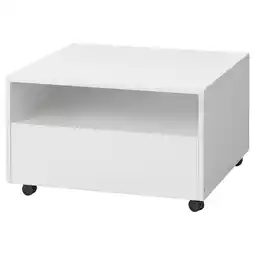 IKEA Witte vierkante salontafel met wieltjes. Open schap. Modern minimalistisch design aanbieding