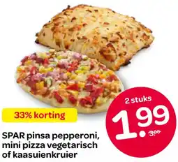 Spar SPAR pinsa pepperoni, mini pizza vegetarisch of kaasuienkruier aanbieding