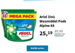 Plein.nl Ariel 3in1 Wasmiddel Pods Alpine 88 aanbieding
