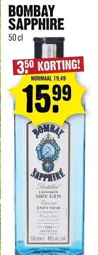 Dirck 3 Bombay Sapphire London Dry Gin 50 cl aanbieding