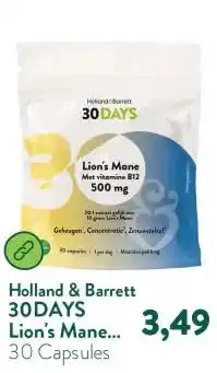 Holland & Barrett 30DAYS Lion's Mane Met Vitamine B12 500mg aanbieding