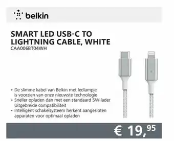 ITPRODEALS Belkin Smart LED USB-C to Lightning Cable, White aanbieding