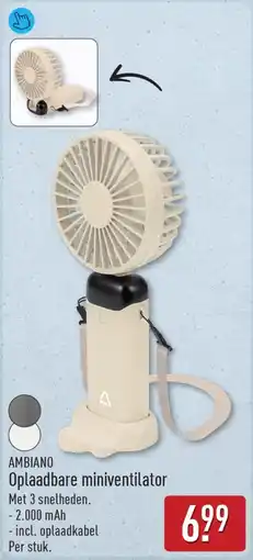 ALDI Ambiano oplaadbare miniventilator aanbieding