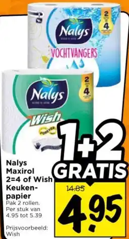 Vomar Voordeelmarkt Nalys Maxirol 2=4 of Wish Keukenpapier aanbieding