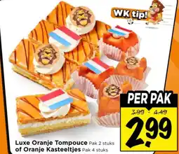 Vomar Voordeelmarkt Luxe Oranje Tompouce of Oranje Kasteeltjes aanbieding