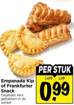Vomar Voordeelmarkt Empanada Kip of Frankfurter Snack aanbieding