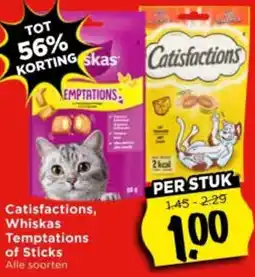 Vomar Voordeelmarkt Catisfactions, Whiskas Temptations of Sticks aanbieding