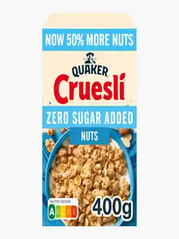 Flink Quaker Cruesli Zero Sugar Added Noten aanbieding