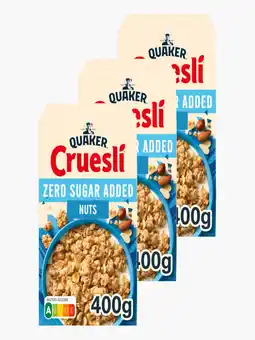 Flink Quaker Cruesli Zero Sugar Added Noten 400g 3x aanbieding