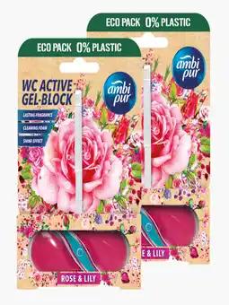 Flink Ambipur Wc active gel-block rose lily 45g 2x aanbieding