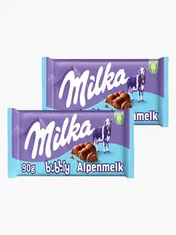 Flink Milka Chocoladereep bubbly alpenmelk 90g 2x aanbieding
