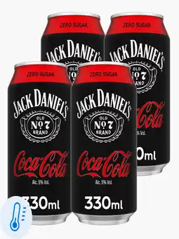 Flink Jack Daniels & Coca-Cola Zero sugar 330ml blik 4x aanbieding