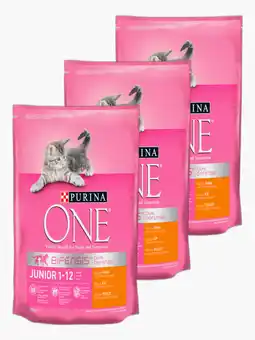 Flink Purina One Junior Kip & Volkoren Granen 800g 3x aanbieding