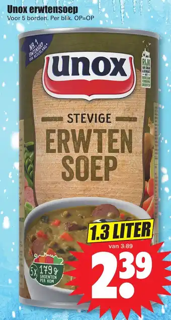 Dirk Unox erwtensoep 1.3L aanbieding