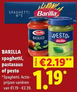 Lidl Barilla spaghetti, pastasaus of pesto aanbieding