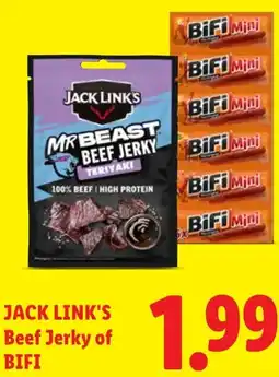 Lidl Jack Link's Beef Jerky of Bifi aanbieding