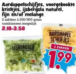 Boon`s Markt Aardappelschijfjes, voorgekookte krieltjes. ijsbergsla naturel. fijn en/of melange aanbieding