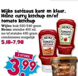 Boon`s Markt Wijko satésaus kant en klaar, Heinz curry ketchup en/of tomato ketchup aanbieding