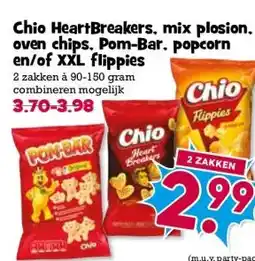 Boon`s Markt Chio HeartBreakers, mix plosion. oven chips. Pom-Bar, popcorn en/of XXL flippies aanbieding