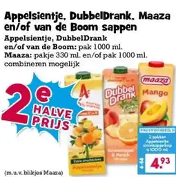 Boon`s Markt Appelsientje. DubbelDrank. Maaza en/of van de Boom sappen aanbieding