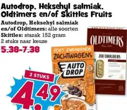 Boon`s Markt Autodrop. Heksehyl salmiak. Oldtimers en/of Skittles Fruits aanbieding