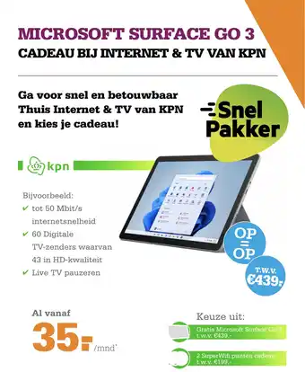 Telecombinatie MICROSOFT SURFACE GO 3 CADEAU BIJ INTERNET & TV VAN KPN aanbieding