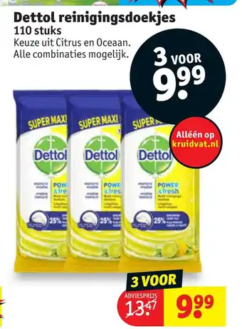 Kruidvat Dettol reinigingsdoekjes 110 stuks aanbieding