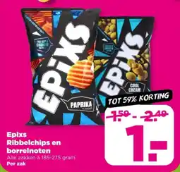 PLUS Epixs ribbelchips en borrelnoten aanbieding