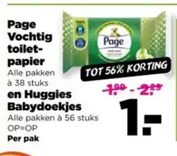 PLUS Page vochtig toilet papier en huggies babydoekjes aanbieding