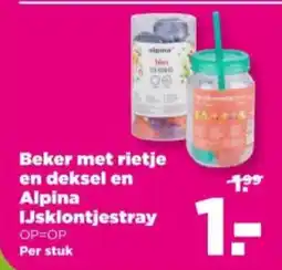PLUS Beker met rietje en deksel en alpina ijsklontjestray aanbieding