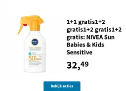 Plein.nl 1+1 gratis1+2 gratis1+2 gratis1+2 gratis: NIVEA Sun Babies & Kids Sensitive aanbieding