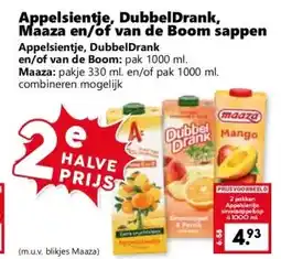 Coop Appelsientje, DubbelDrank, Maaza en/of van de Boom sappen aanbieding