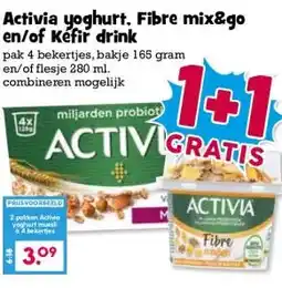 Boon`s Markt Activia yoghurt. Fibre mix&go en/of Kefir drink aanbieding