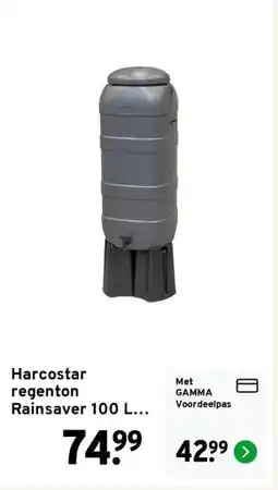 GAMMA Harcostar regenton Rainsaver 100 L grijs kunststof 40 x 40 x 126 cm aanbieding