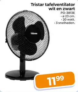 Trekpleister Tristar tafelventilator wit en zwart PD-3813E aanbieding