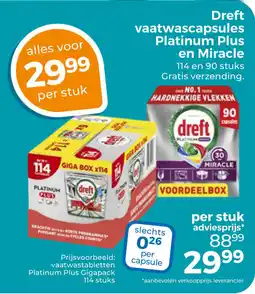 Trekpleister Dreft vaatwascapsules Platinum Plus en Miracle aanbieding