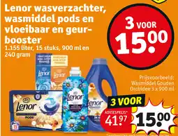 Kruidvat Lenor wasverzachter, wasmiddel pods en vloeibaar en geur booster aanbieding